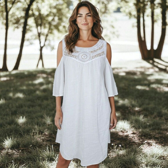 Catalina XL White Cold Shoulder Sheer Mini Dress - Picture 1 of 7